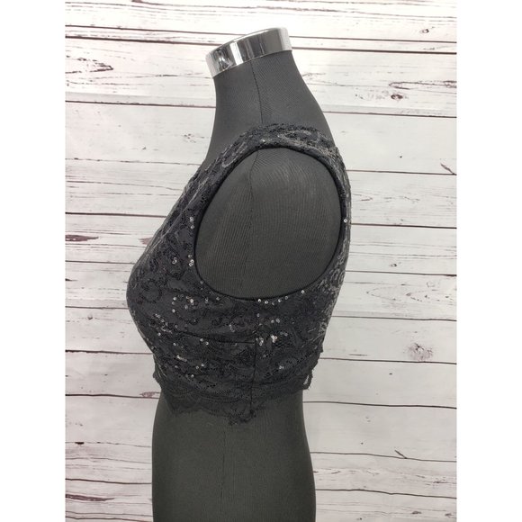 City Triangles Black‎ Sequin Lace Sleeveless Flared Top  Size 5 - Picture 6 of 10